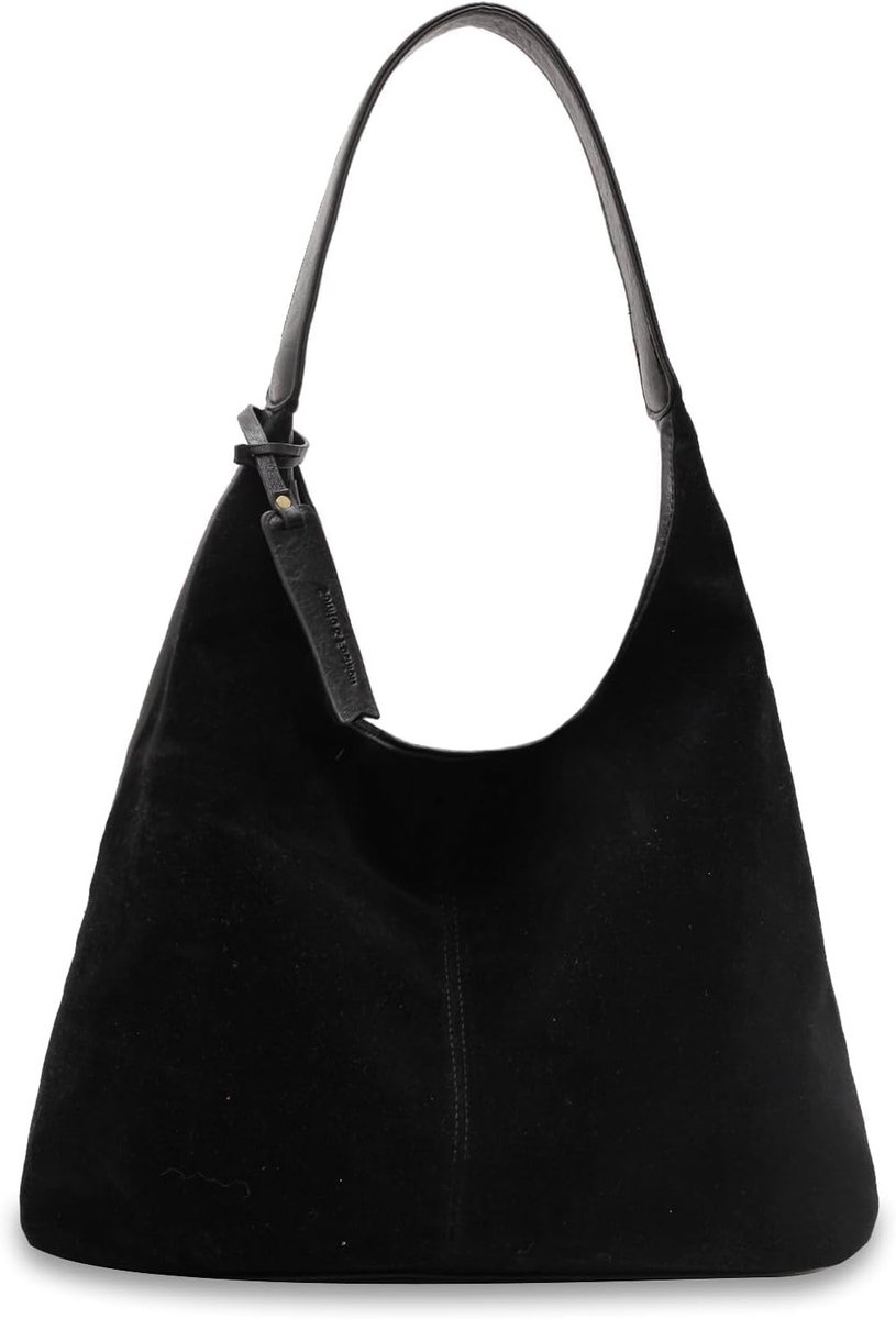 Dames Suède Schoudertas Retro Casual Tote Tas voor Werk, Winkelen en Reizen - Zwart