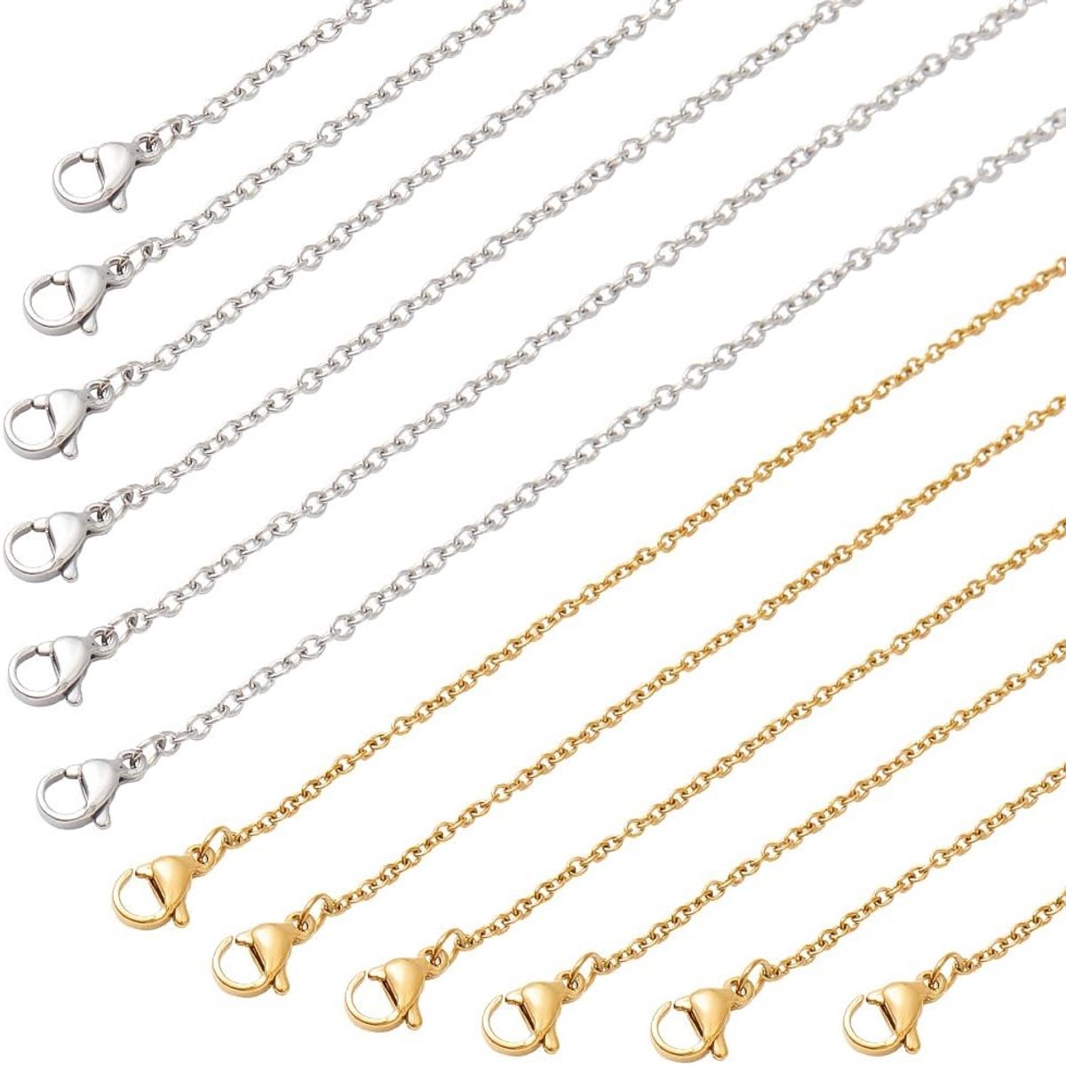 20 stuks 50 cm RVS Ketting, 2 Stijlen Losse Sieraden Set voor het Maken van Parelsieraden en Kettingen
