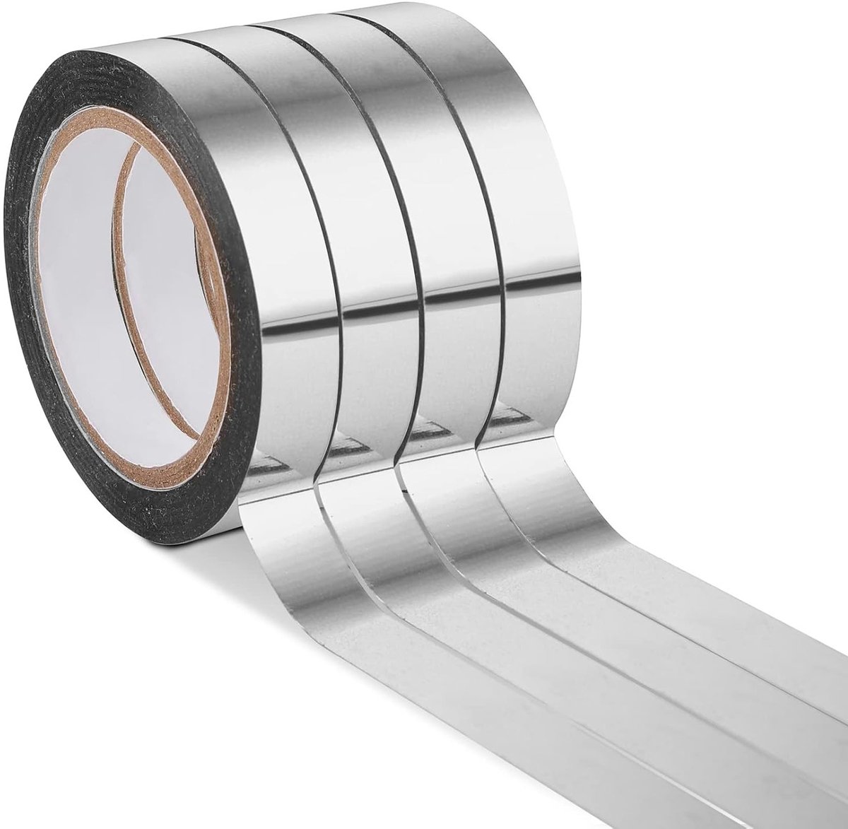 4 Stuks Metallic Spiegel Tape voor DIY, Cadeauverpakking, Knutselen en Decoratie, 1cm x 80m (Zilver)