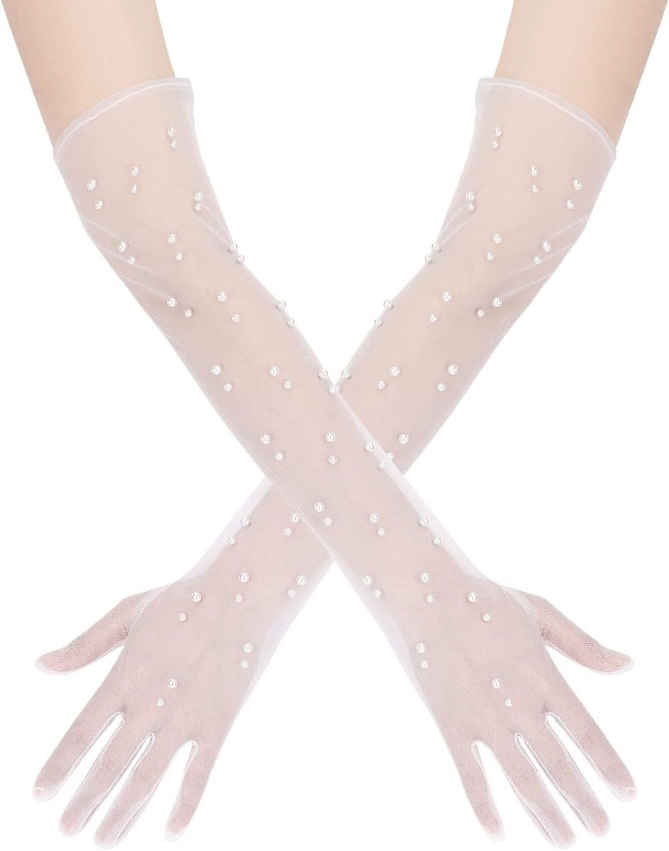 Elegante Lange Tulle Bruids Handschoenen voor Vrouwen, Perfect voor Huwelijk en Feestelijke Gelegenheden