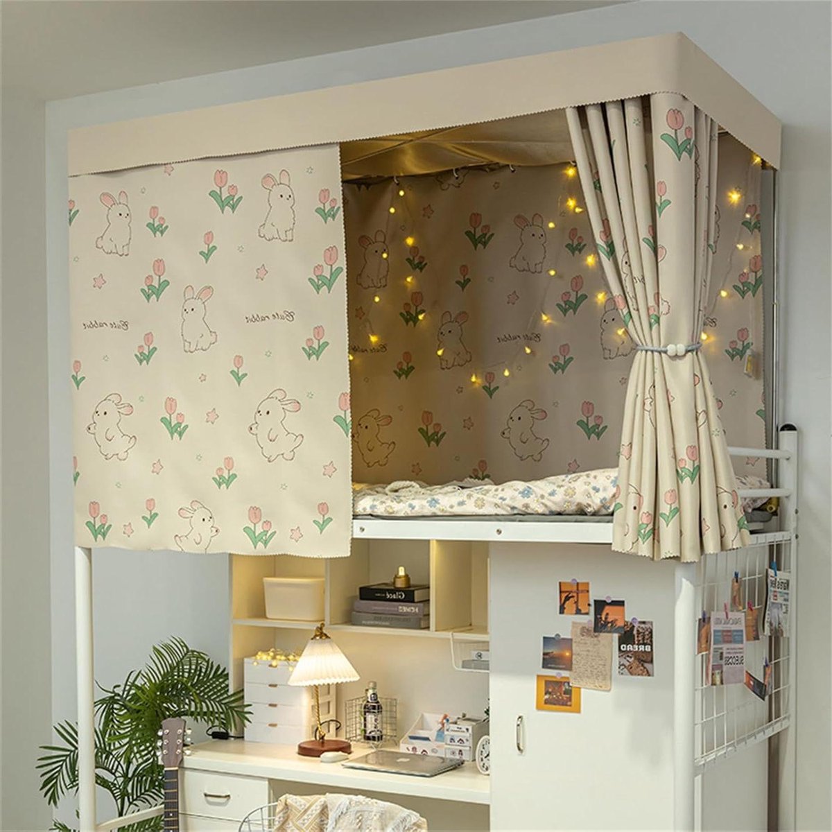 Verduisteringsgordijn Stapelbed - Bedgordijn Hut - Privacy Creëren - 50% Lichtblokkering - 12 x 2 m - Roze Tulp