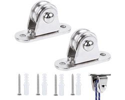 Dubbele Lager Katrollen voor Touwondersteuning, Inclusief 4 Schroeven en 4 Plastic Bushings, Ideaal voor Tuin en Klussen, 2-Pack van 2 Stuks