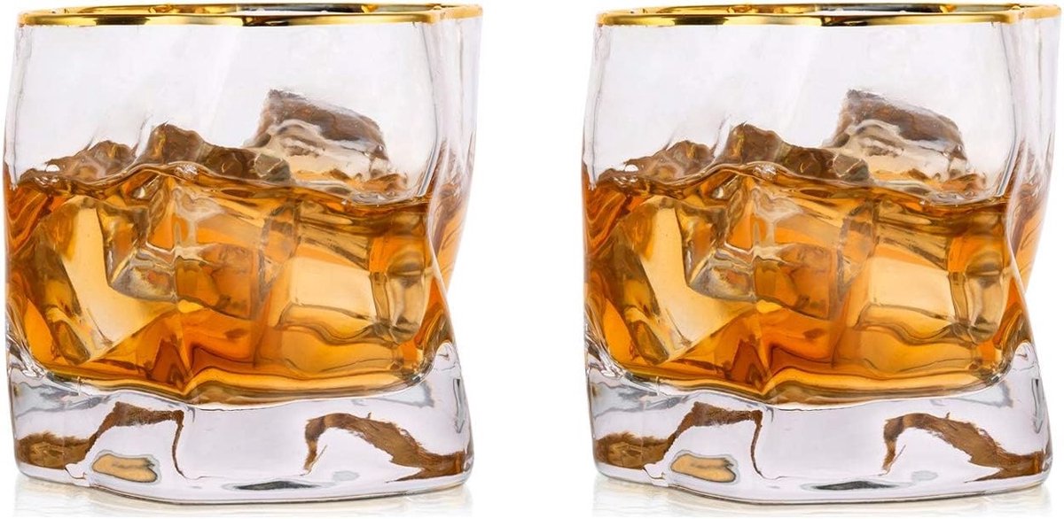Set van 2 Onregelmatige Whiskyglazen - Perfect Cadeau voor Mannen, Tumbler Glazen voor Verjaardag, Vaderdag en Pensioen, Ideaal voor Rum, Gin en Bourbon