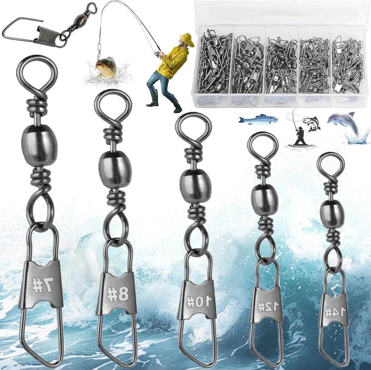 151-delige Set Vissershaken met Carabiner en Roterende Ringen - Vissersaccessoires in 5 Maten voor Efficiënt Vissen