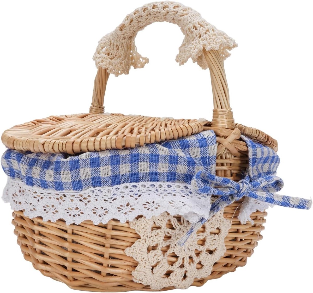 Picknickmand met Deksel en Handvat, Ideaal voor Kamperen, Groenten Plukken en Dagjes Uit, Dubbele Opening en Verwijderbare Voering