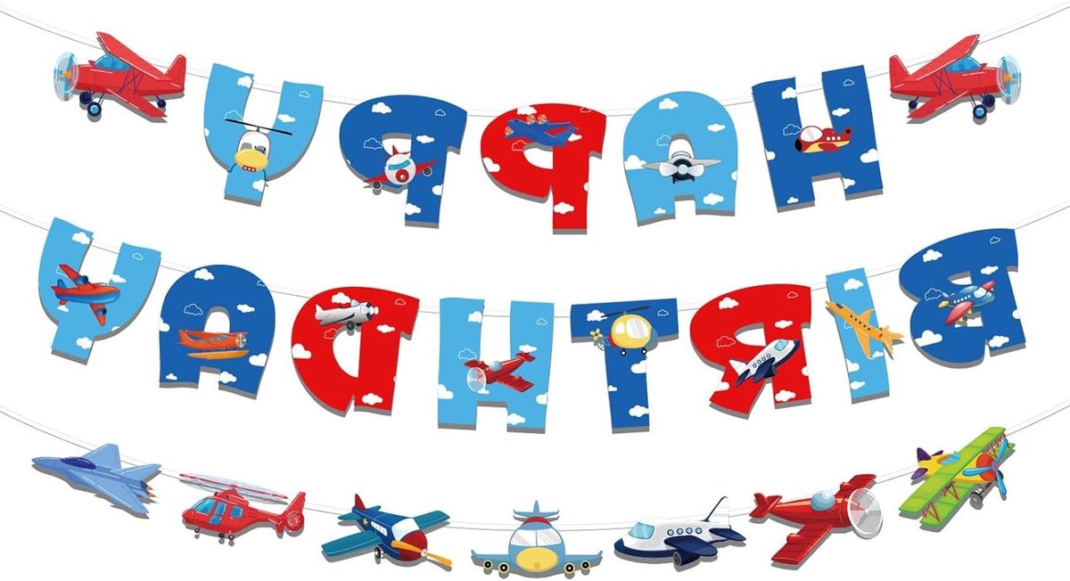 Vliegtuigthema Verjaardagsbanner voor Kinderen, Luchtvaart Versiering en Feestdecoratie voor Verjaardagsfeestjes