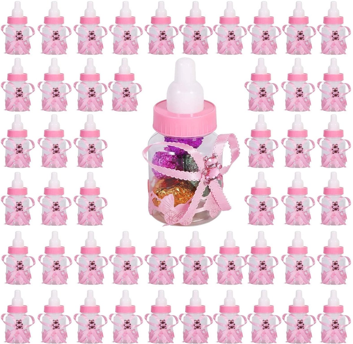 ONF3 - Snoepfles - Baby Shower Feestartikelen - Vulbare Snoepdoos - Roze - Mini Geschenkdoos - Perfect voor Baby Doop en Verjaardagsfeestje