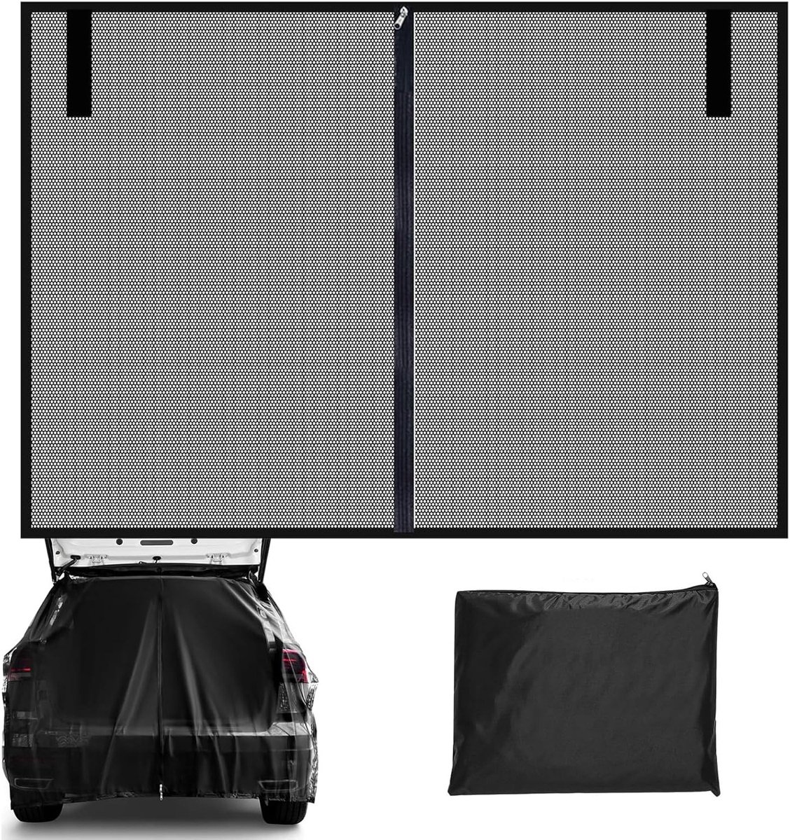 Insectenwerend net voor achterklep, zijdeur en kofferbak - Zonbescherming en magnetische sluiting, 180 x 150 cm, ideaal voor auto en caravan