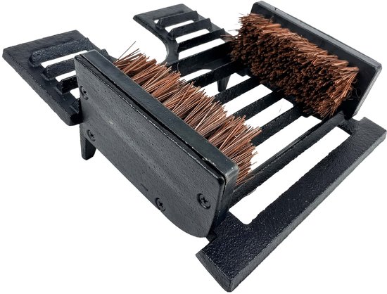 Zwarte schoenveger met bruine borstelharen en een metalen frame.