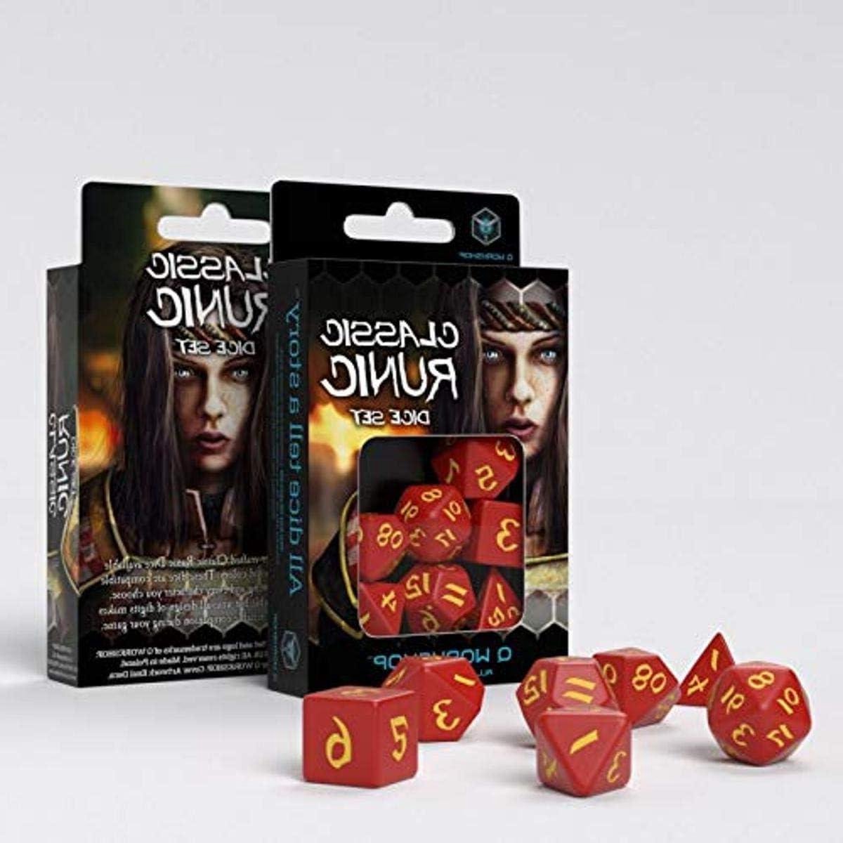 Dobbelstenen Set - RPG Dobbelstenen - Tabletop Gaming - Klassiek Runic Design - 7 Stuks - Rood Geel
