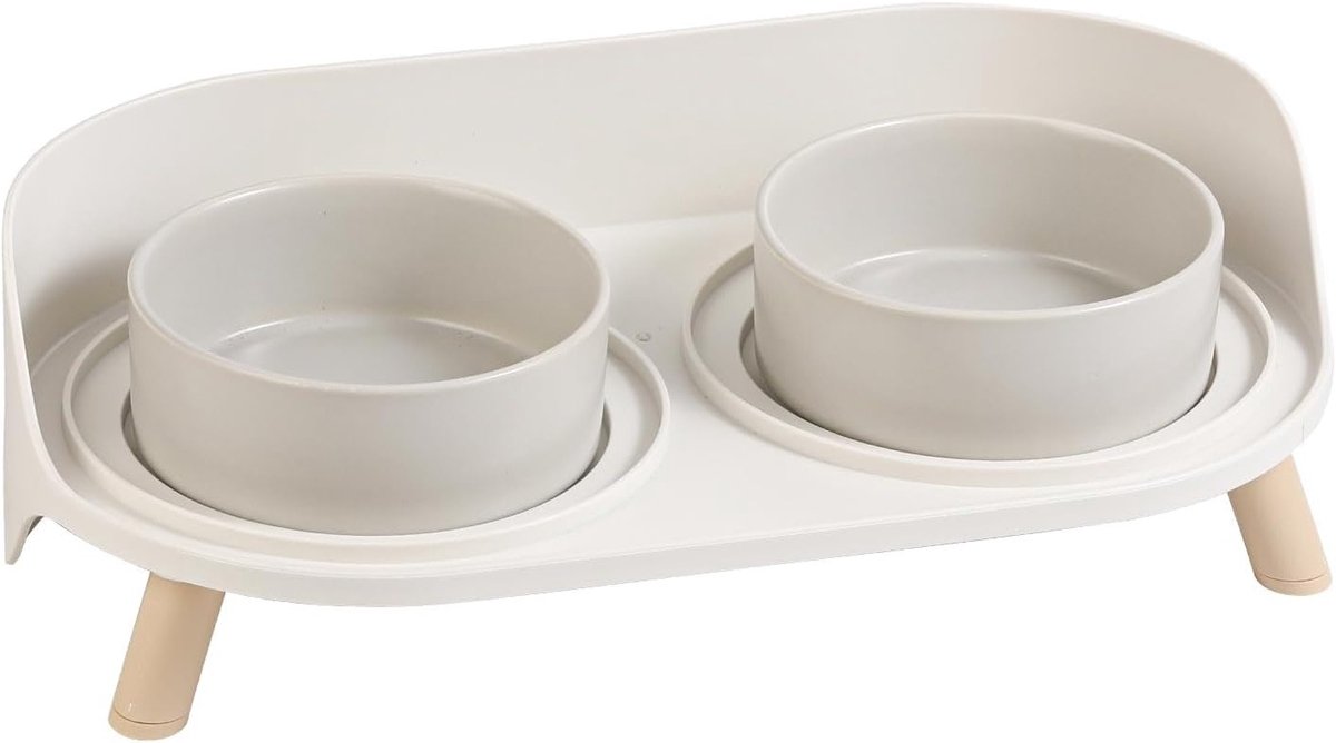 Verhoogde katten- en hondenvoederset met antislipstand en waterbakken - Dubbele keramische voerbakken met spatbescherming voor kleine honden en katten