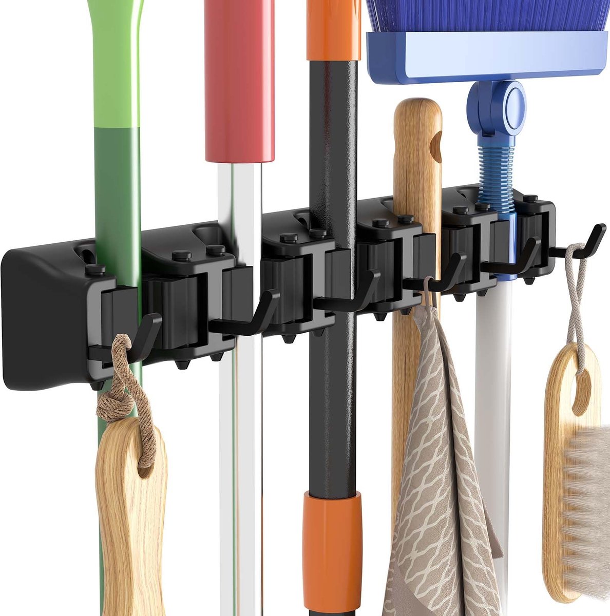 Store_8 - Dweil en Bezemhouder - Antislip Bezemhanger - Robuuste Organizer - Zwart - Schoonmaakoplossing - Wandbevestiging - Geschikt voor Keuken -...
