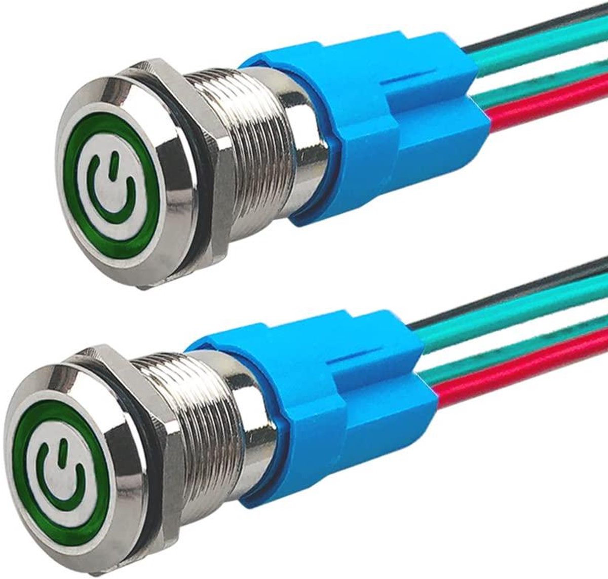Drukknopschakelaar Set - Zelfblokkerend Metaal - Apparaten Bediening - Waterdicht IP66 - 2 Stuks 12mm - Groen