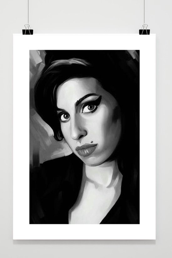 Amy Winehouse Poster - Zwart Wit - Pop - Muziek - Back to Black - posters - formaat 70x100cm - Woondecoratie - BL911 - Met Witte Rand - passe-partouts stijl