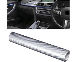 Autofolie Carbon Folie - Vinyl Plakfolie Koolstof - Auto Interieur Decoratie - Krasbestendig UV-bestendig - 30x300cm - Zilver