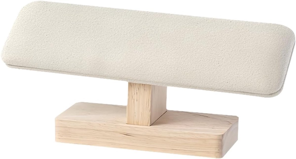 T-Bar Bracelet Stand - Velvet Watch Stand - Wooden Bracelet Holder - Bracelet Organiser voor het Opbergen van Sieraden - Bracelet Holder voor Horloges - Beige