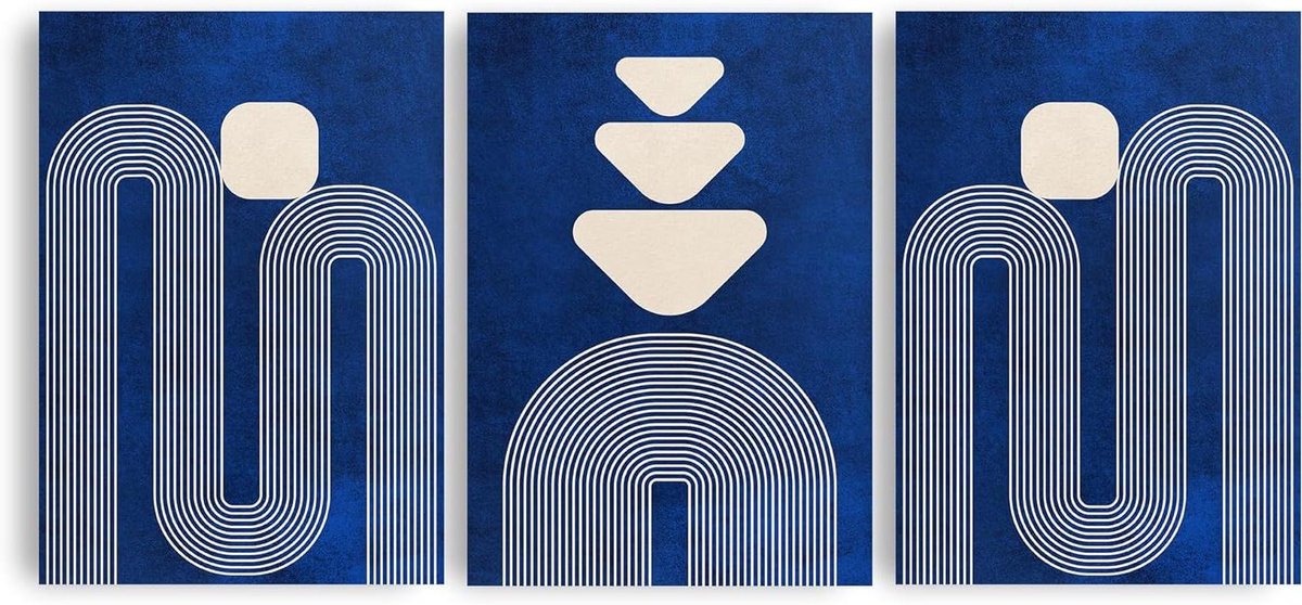 Wandkunst Set - Abstracte Prints - Woonkamer Decoratie - Originele Lijnkunst - A2 Formaat - Blauw