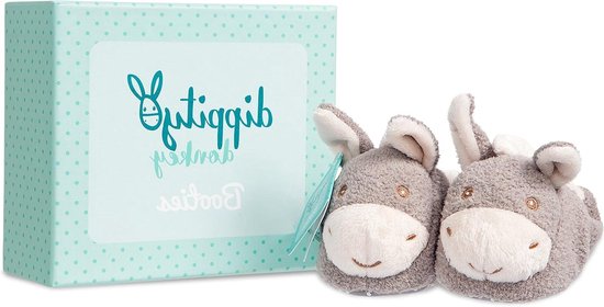 Baby Ezel Schoentjes - Babyslofjes Booties - Kraamcadeau Geven - Antislipzolen - 0-10 maanden - Grijs en Wit