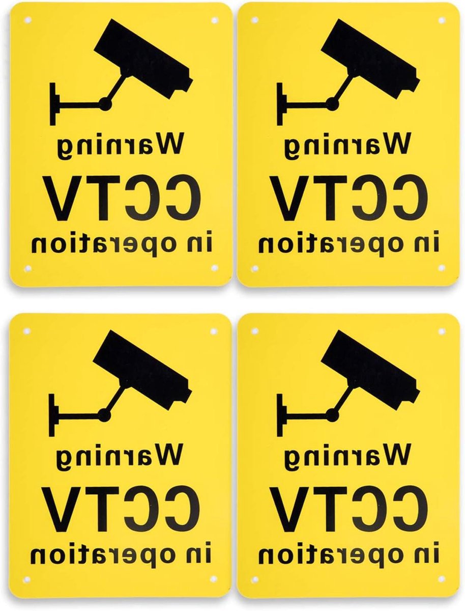 CCTV Waarschuwingsborden - Bewakingsbord Camera - Beveiliging Huis - Voorgeboorde Gaten - 150 x 190 mm - Zwart