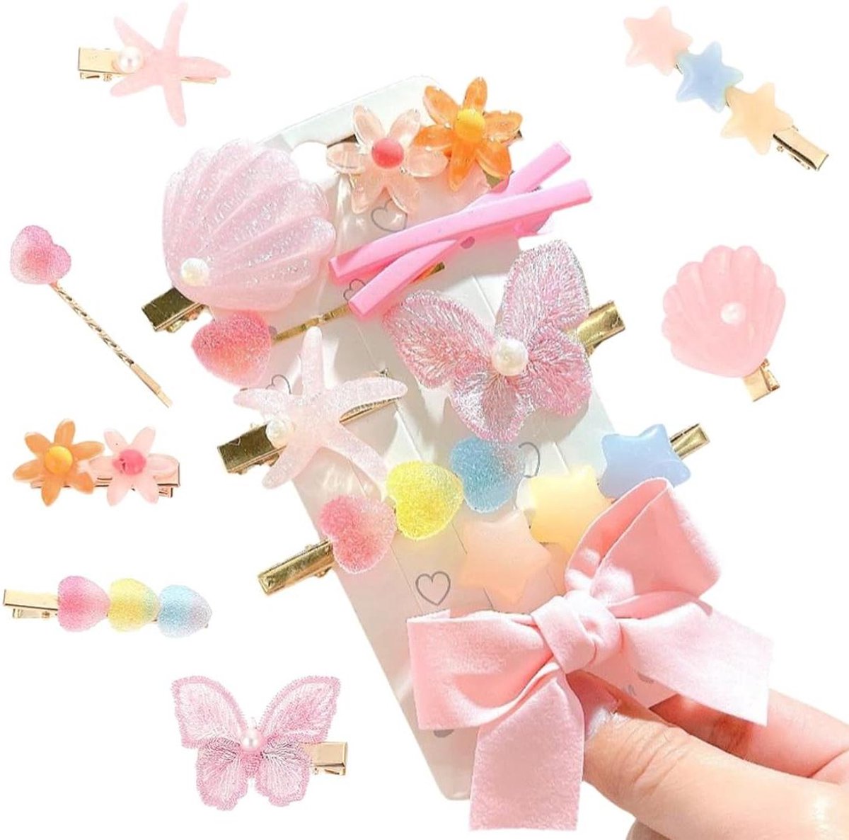 Haarspelden Meisjes - Kinder Haarclips - Haar Decoratie - Metalen Print - 9 Stuks - Roze