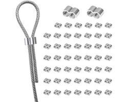 50 Stuks Drukklemmen, Strakklemmen, 8 mm Aluminium Crimp Loops voor Expander Touw, Zeil Touw en Rubber Touw, Roestvrij en Duurzaam voor Diverse Toepassingen zoals Tuin en Klussen