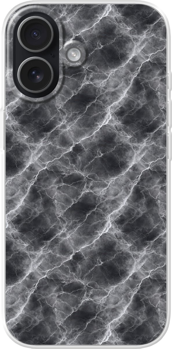 Telefoonhoesje Geschikt voor iPhone 17 hoesje - Donkergrijs - Bliksem - Marmer print - Siliconen Telefoonhoesje Telefoonhoesje