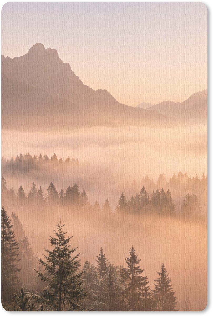 Muismat 13x20 cm - Mousepad Zonlicht - Mist - Bergen - Bomen - Muismatten