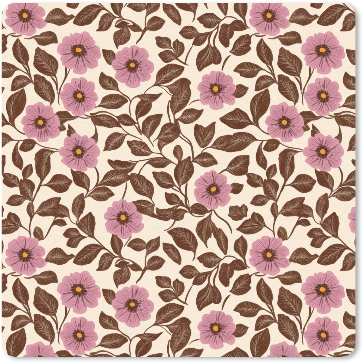 Muismat 20x20 cm - Mousepad Bloemen - Bladeren - Kleurrijk - Muismatten