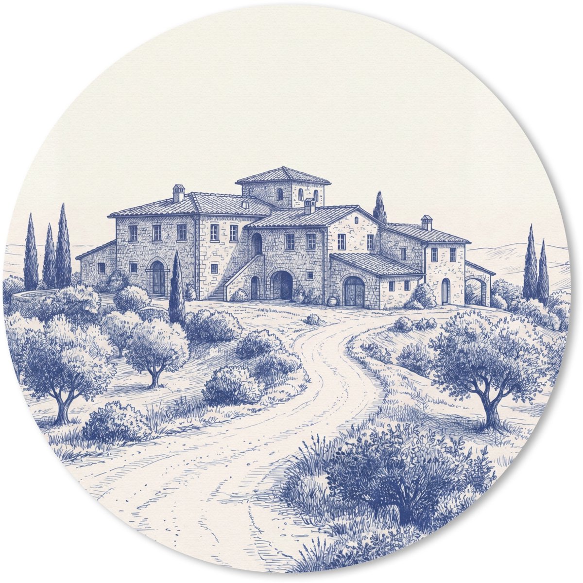 Muismat rond 30x30 cm - Mousepad Rustiek - Landgoed - Blauw - Ronde muismatten