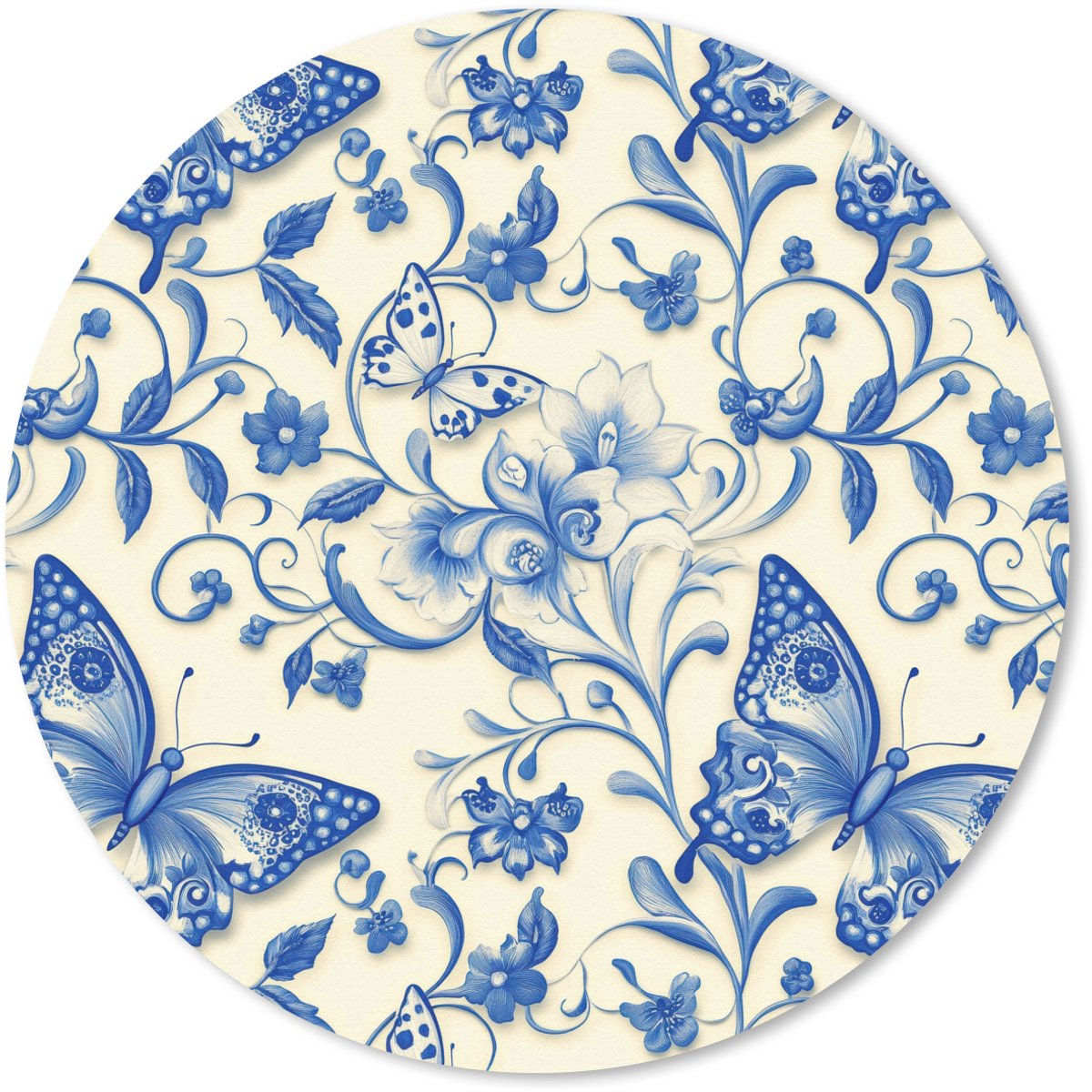 Muismat rond 20x20 cm - Mousepad Vlinders - Bloemen - Blauw - Botanisch - Ronde muismatten