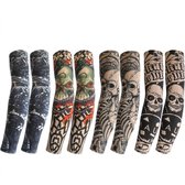 Zwart beige tattoo mouwen armmouwen set voor heren en dames – 8 stuks elastische tattoo sleeves met realistische tattoo print, schedel, skelet en abstracte patronen – naadloze arm sleeves