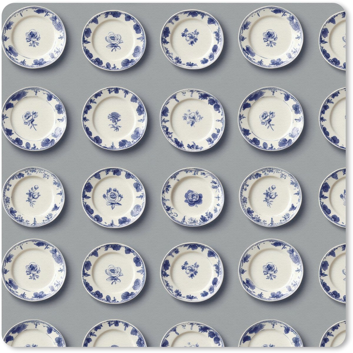 Muismat 30x30 cm - Mousepad Borden - Bloemen - Blauw - Wit - Muismatten