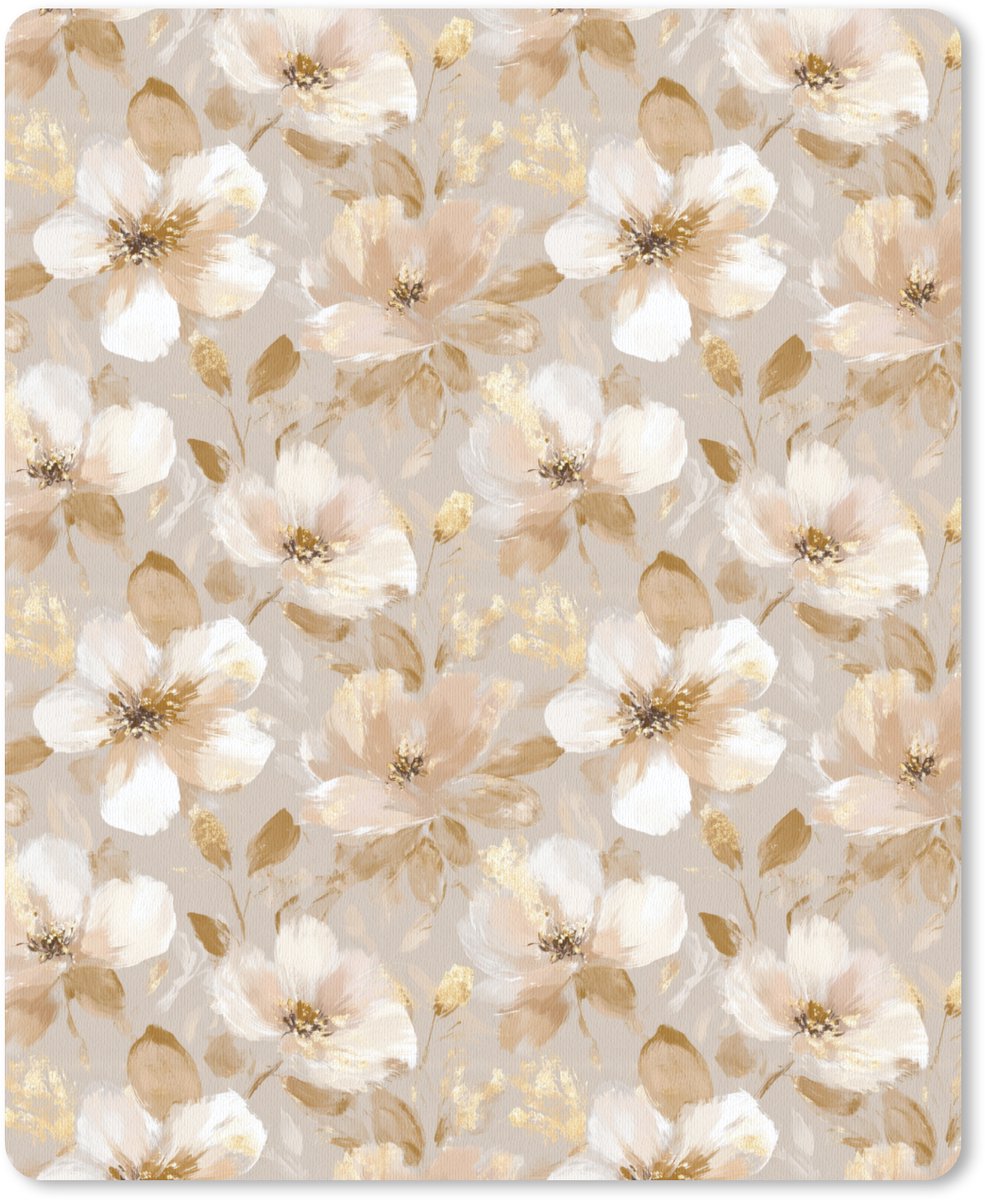 Muismat 12x16 cm - Mousepad Bloemen - artistiek - Goud - Muismatten