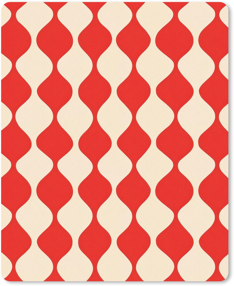 Muismat 12x16 cm - Mousepad Golvend patroon - Retro - Rood - Beige - Muismatten