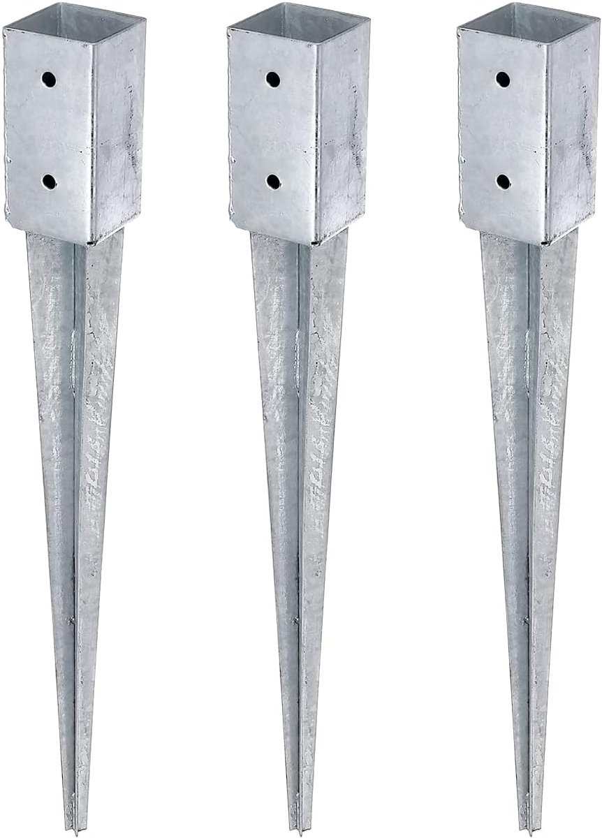 Alberts 211097 inslag-paalvoet | voor ronde of vierkante houten palen | thermisch verzinkt | 71 x 71 mm | totale lengte 750 mm | set van 3