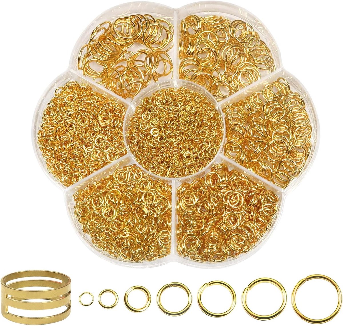 2300 Stuks Gouden Splitringen van 3 tot 10 mm - Metaal Jump Rings met Opener voor Sieraden, Kettingen en Armbanden DIY Maakprojecten