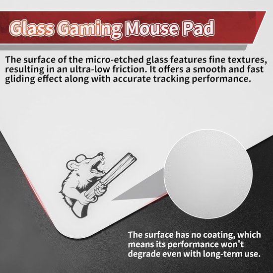 Gaming Muismat - Glas Oppervlak - FPS Spelen - Extreem Dun - 300x350mm - Wit — afbeelding 4