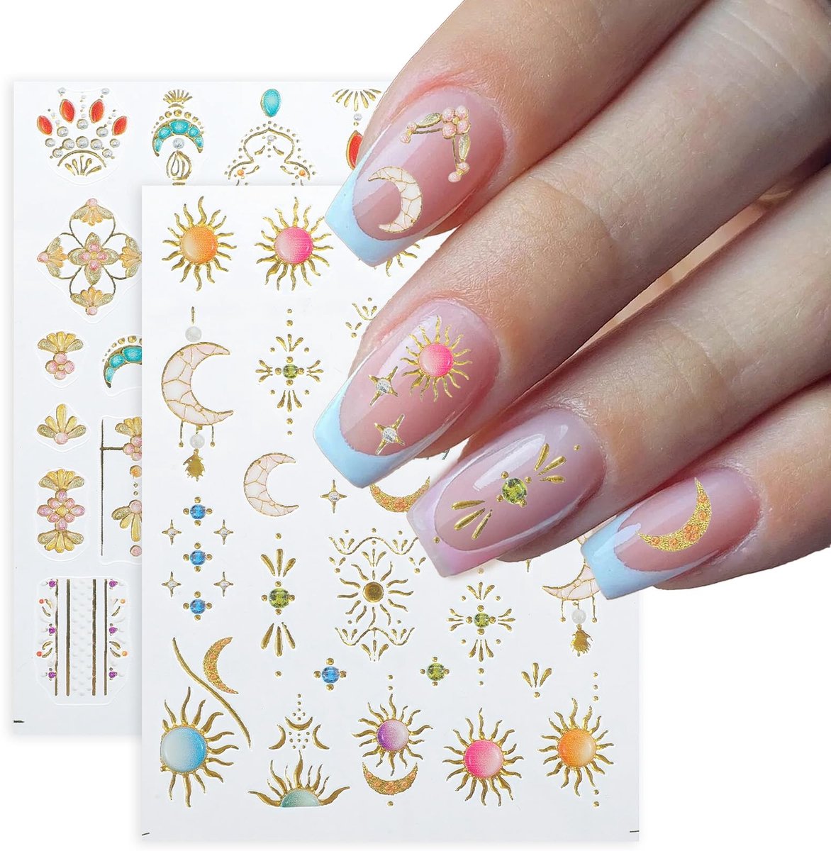 Allecto - van 2 Gouden 3D Nail Art Stickers - Maan Ster Ontwerp voor Professionele Nagelstyling
