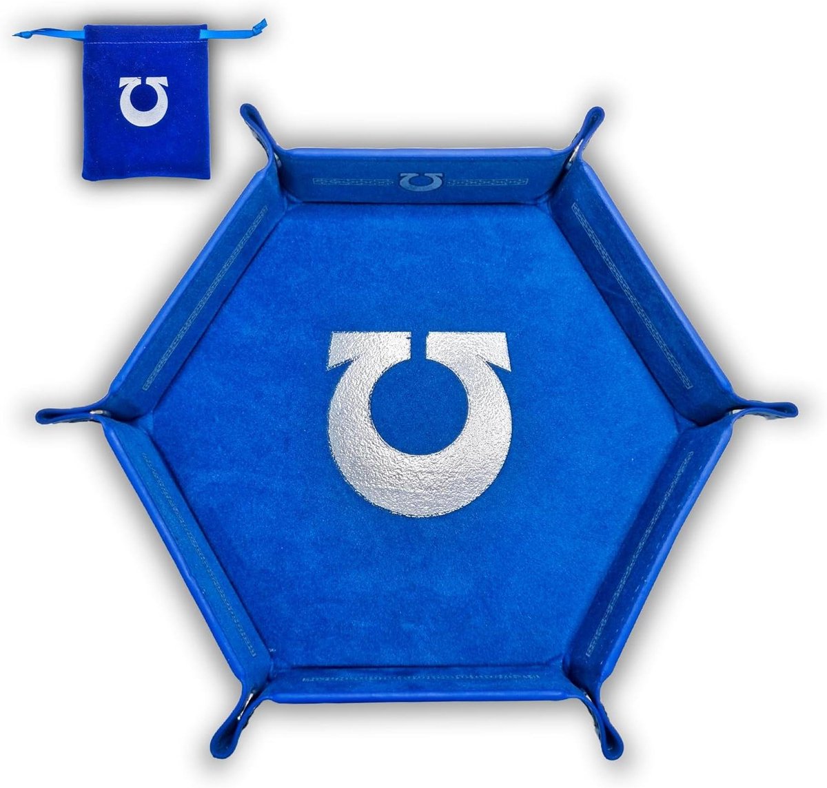 Dobbelsteenbak Set - Dobbelmat Kubus - Spel Organisatie - Opvouwbaar Zeshoekig - 23x20x4 cm - Blauw