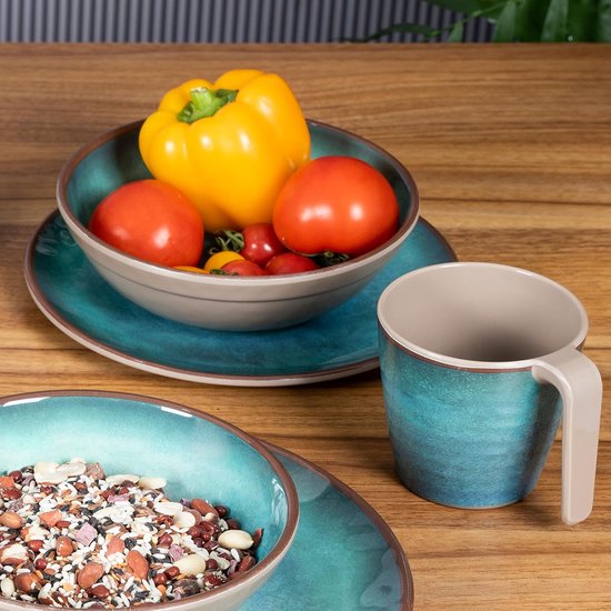 Melamine Mokken Set - Camping Bekers - Buitenactiviteiten - Stapelbaar Stoneware Look - 350 ml 6 Stuks - Groen — afbeelding 2