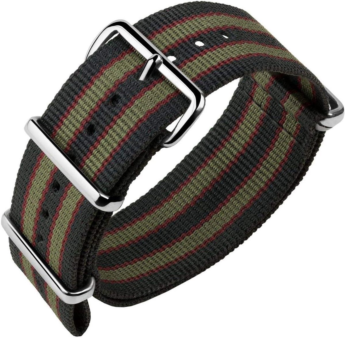 Vintage Bond Horlogeband - Nylon Band - Dagelijks Gebruik - Snel Droog Materiaal - 20mm Breedte - Blauw Rood Groen