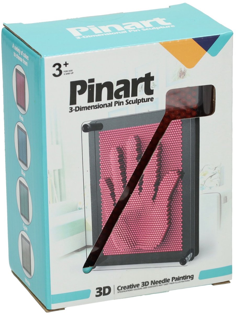 Jonotoys pin art speelgoed roze 3D vormenmaker 10x13cm creatief.