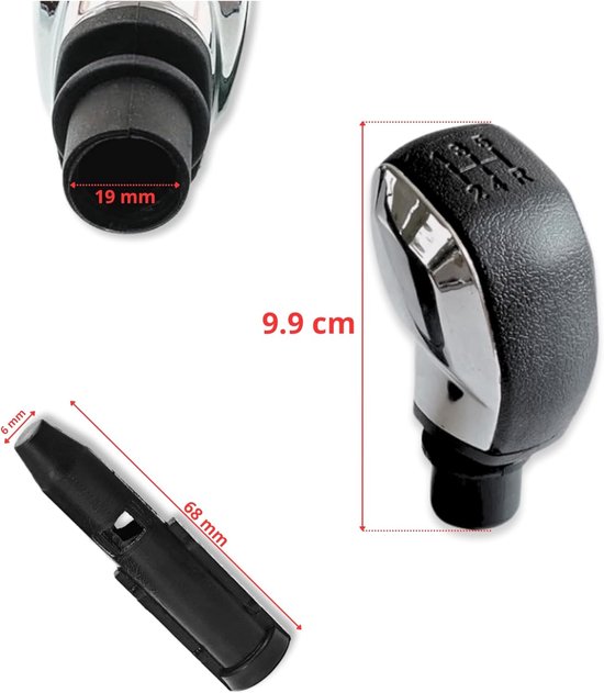 Schakelpook Set - Versnellingspook Knop - Auto Interieur Upgrade - 5 Versnellingen Achteruit - Universele Adapter - Zwart Gepolijst van Merkloos — afbeelding 5