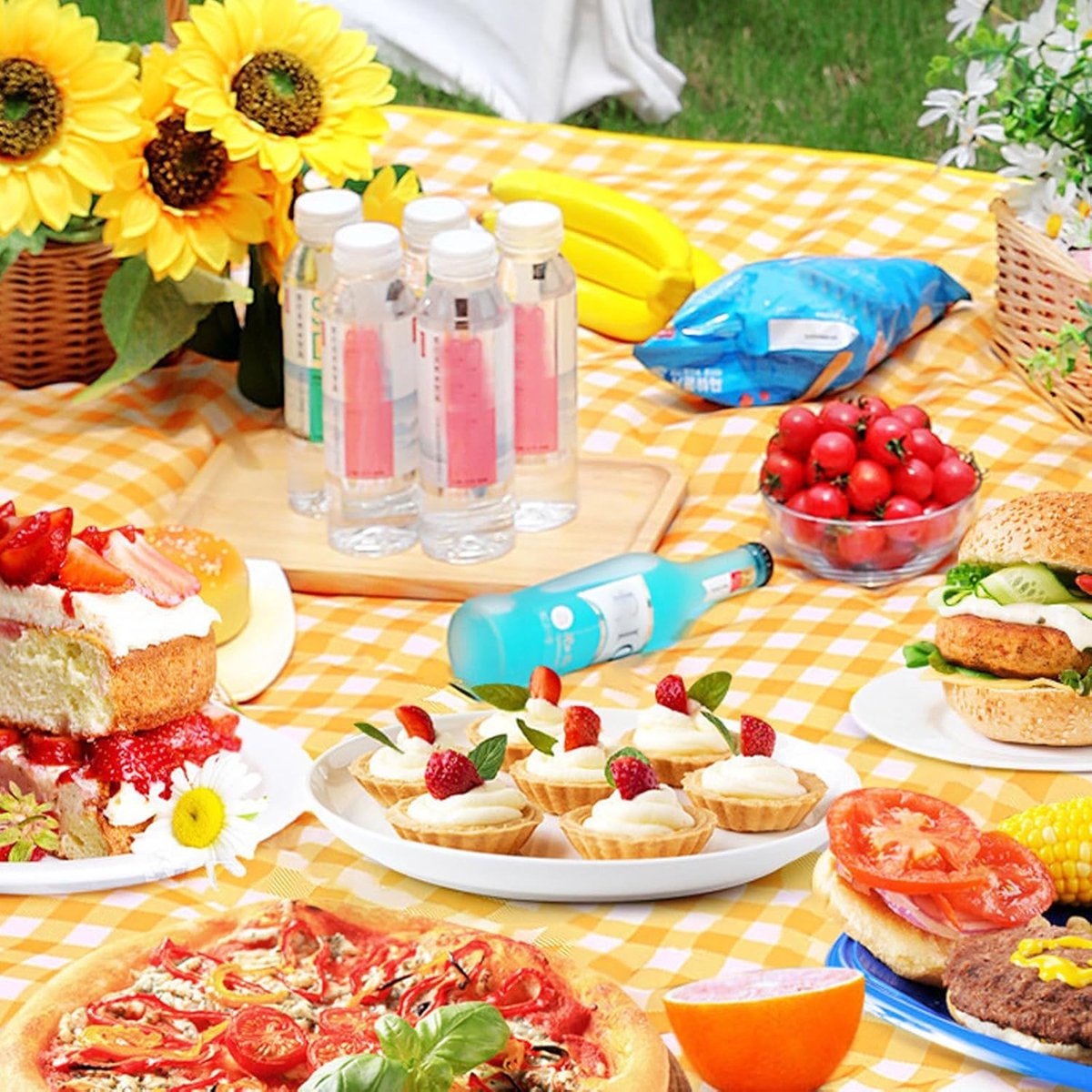 Picknickkleed waterdicht 200 x 200 cm - opvouwbaar buitenkleed voor 5-6 personen, licht en draagbaar voor park, strand en camping - geel — cadeau in Sport & Outdoor - foto 8