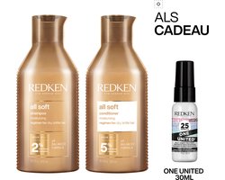 Redken All Soft Duo + Cadeau - Shampoo 300ml & Conditioner 300ml + One United 30ml Cadeau - Droog Haar