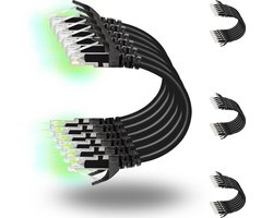 Rapink Patchkabels Cat6 0,2 m (24 stuks), Ethernet-patchkabel 10G, Cat 6-patchkabel voor patchpaneel om te schakelen, flexibele Cat 6 Ethernet-kabel met verguld zwart