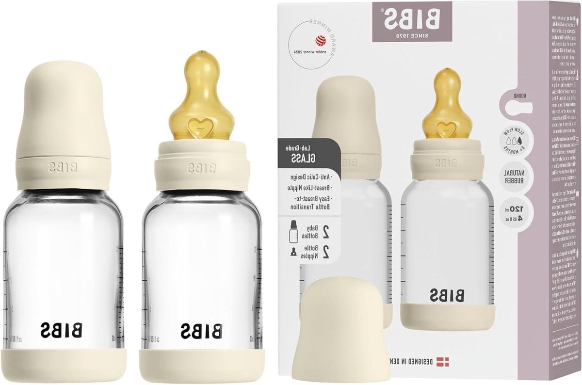 Baby Glazen Fles - Babyfles Set - Flesvoeding Geven - Anti-koliek Ontwerp - 120 ml - Ivory