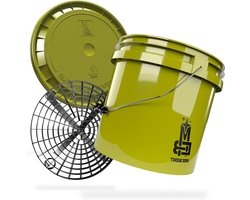 Wasemmer Set - Reinigingsemmer Vuilzeef - Auto Reinigen - Met Grit Guard Inzet - 13 Liter Capaciteit - Kaki Zwart