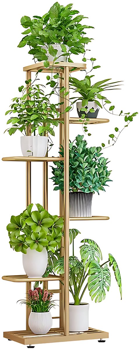 6-Laags Plantenstandaard - Voor Binnen & Buiten - Meerdere Bloempot Houder Display - IJzeren Plantenrek - Goud