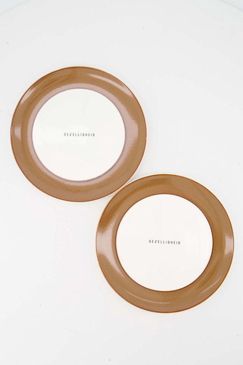 Zusss Set Van 2 Ontbijtbordjes 'Gezelligheid' In Bruin - Verjaardag - Cadeau Dames Keramiek White / Brown